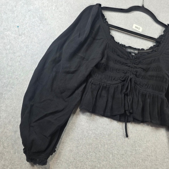 Cotton Candy Black Smocked Peasant Crop Top Long Balloon Sleeve Small - Picture 4 of 9